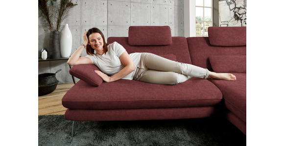 ECKSOFA in Velours Weinrot 284/184 cm - Weinrot/Schwarz, Design, Textil/Metall (284/184cm) - Dieter Knoll