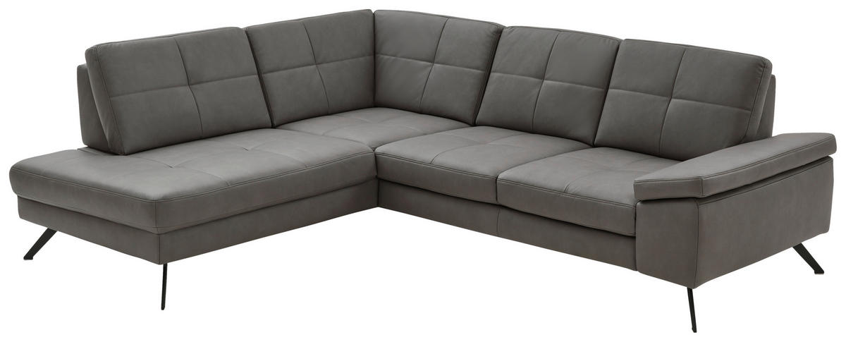 ECKSOFA in Lederlook, Mikrofaser Dunkelgrau  - Dunkelgrau/Schwarz, Design, Textil/Metall (220/261cm) - Beldomo System