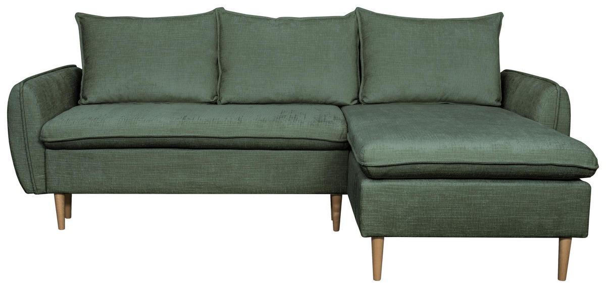 ECKSOFA Dunkelgrün Chenille  - Dunkelgrün/Buchefarben, KONVENTIONELL, Holz/Textil (244/163cm) - Carryhome