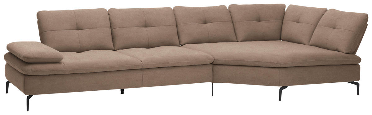 ECKSOFA in Flachgewebe Taupe  344/157 cm  - Taupe/Schwarz, Design, Textil/Metall (344/157cm) - Chilliano