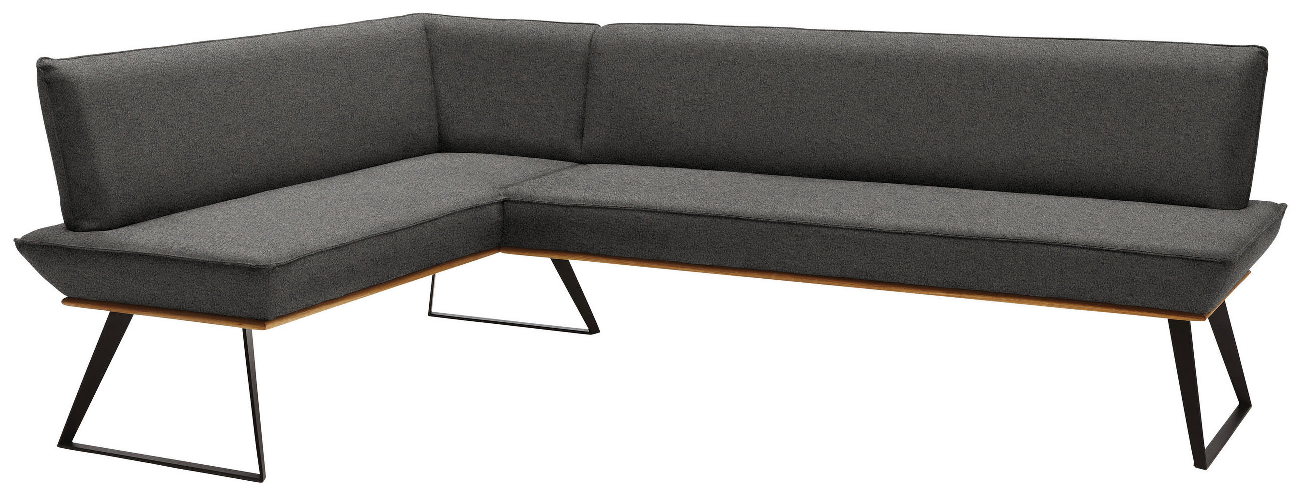 ECKBANK 183/243 cm Lederlook Schwarz, Eichefarben, Dunkelgrau Eiche massiv Metall   - Eichefarben/Dunkelgrau, Design, Holz/Textil (183/243cm) - Voleo