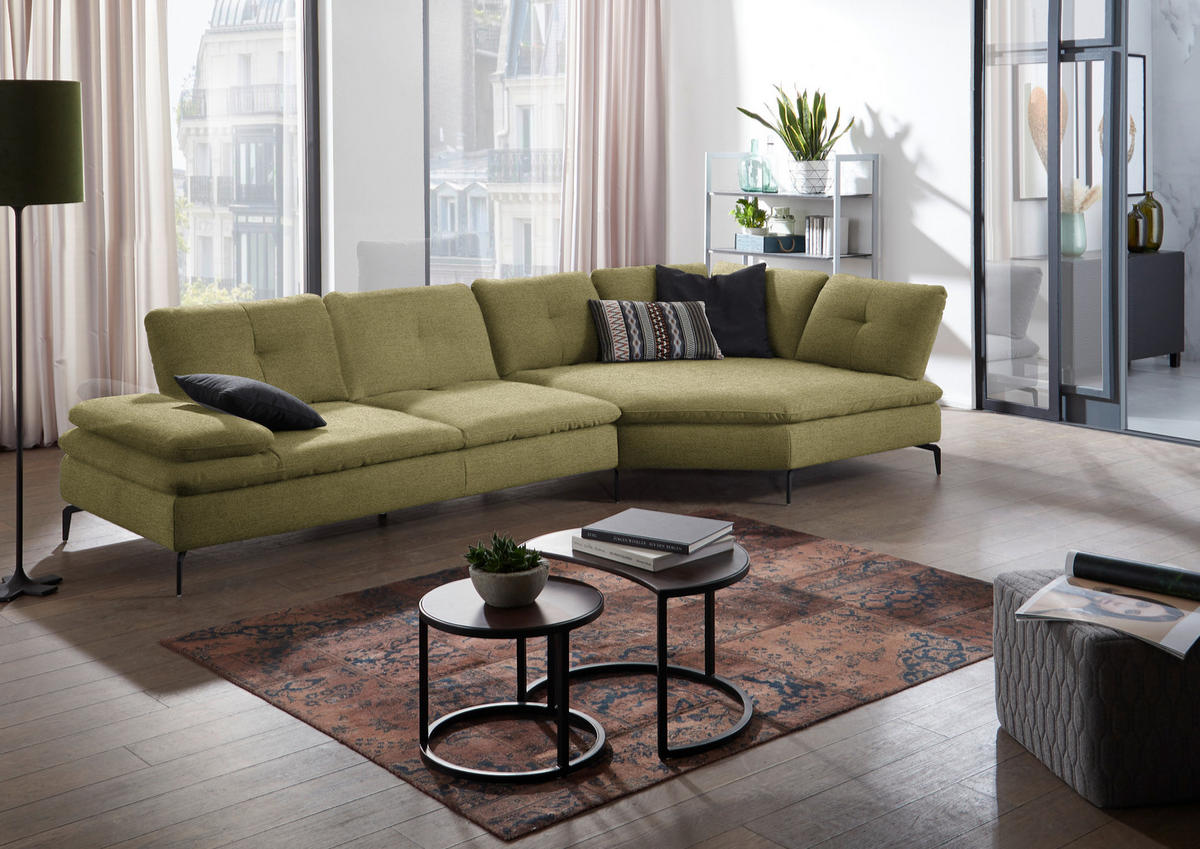 ECKSOFA in Flachgewebe Olivgrün  - Schwarz/Olivgrün, Design, Textil/Metall (344/157cm) - Chilliano