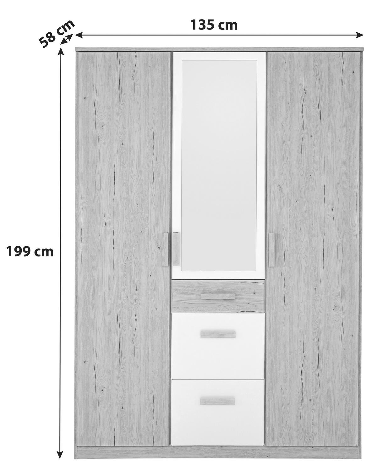 DREHTÜRENSCHRANK in Weiss, Eichefarben  - Weiss/Eichefarben, Design, Glas/Holzwerkstoff (135/199/58cm) - MID.YOU