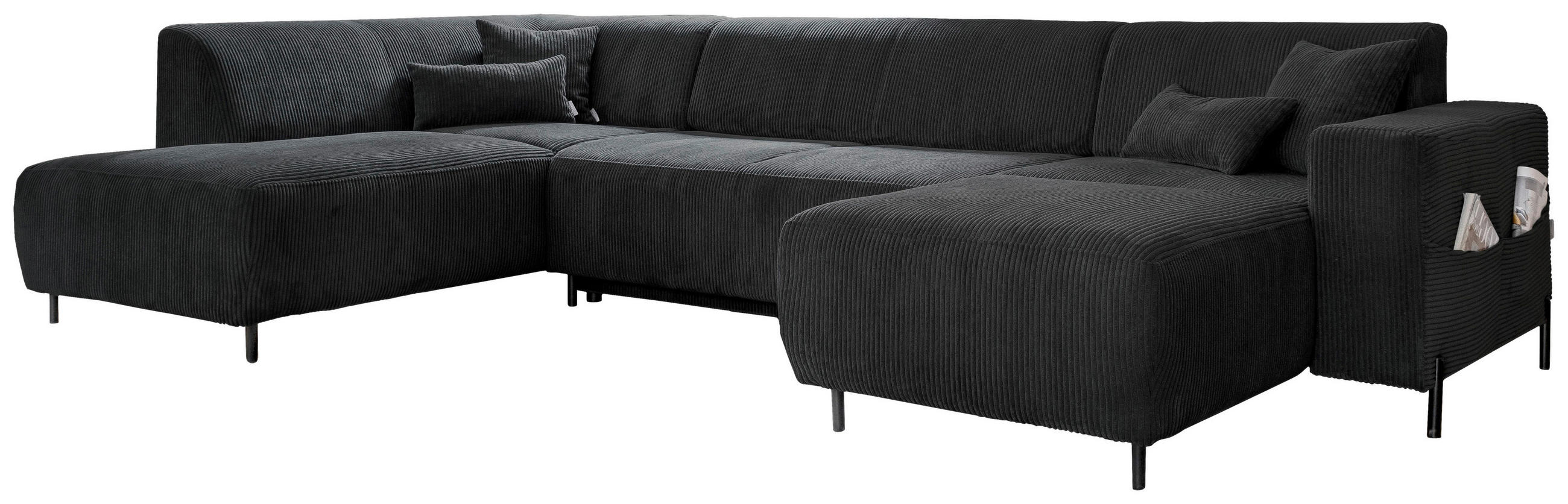 WOHNLANDSCHAFT Dunkelgrau Cord  - Dunkelgrau/Schwarz, Textil/Metall (192/330/165cm) - MID.YOU
