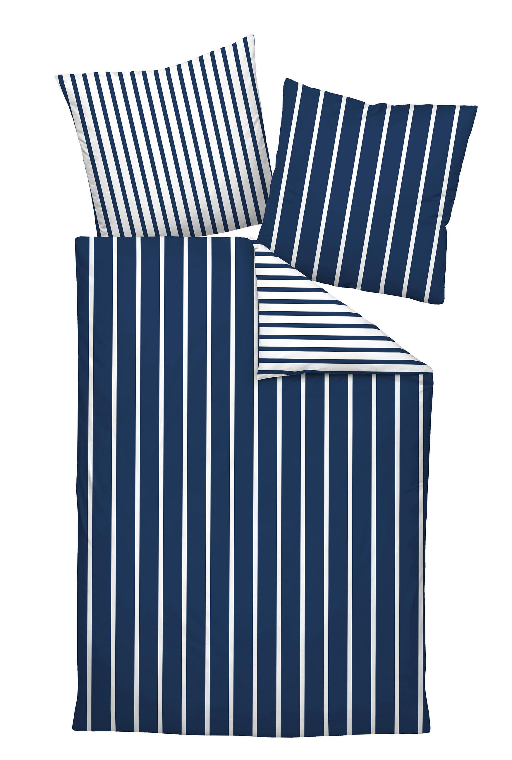 BETTWÄSCHE GENTANO Makosatin 135/200 cm - Weiß/Dunkelblau, Design, Textil (135/200cm) - Janine