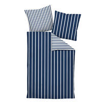 BETTWÄSCHE GENTANO Makosatin 155/200 cm  - Weiß/Dunkelblau, Design, Textil (155/200cm) - Janine