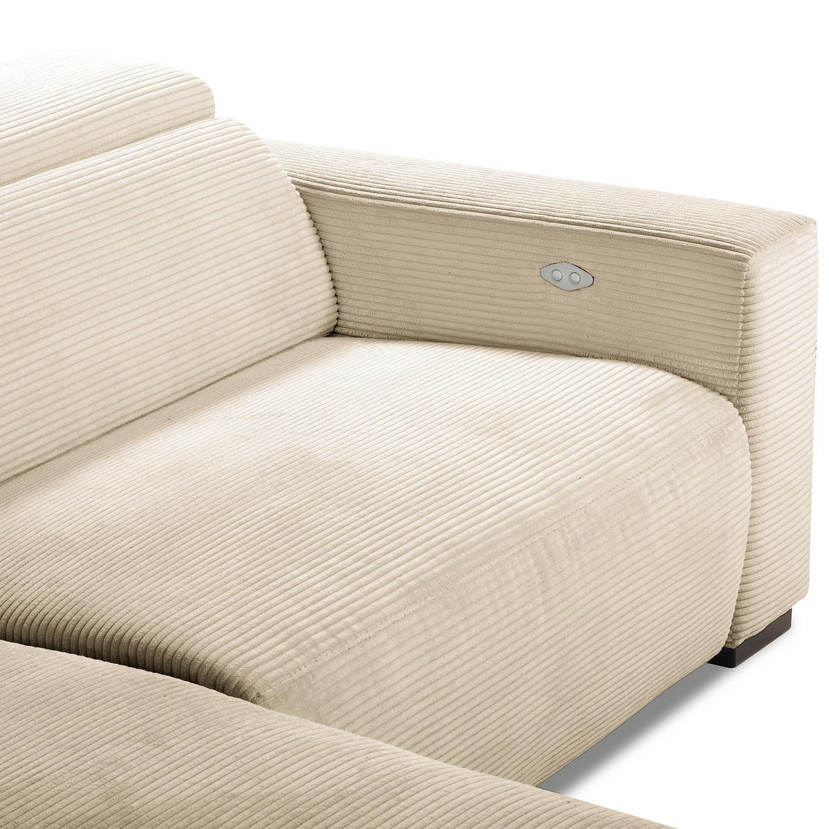 ECKSOFA RENO Beige Cord Relaxfunktion, Kopfteilverstellung  - Beige/Schwarz, Design, Kunststoff/Textil (184/248cm) - Livetastic