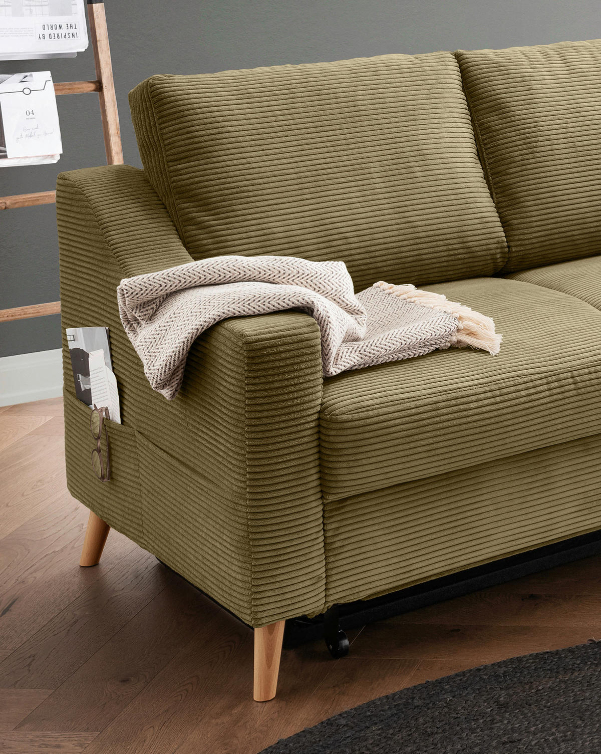 ECKSOFA Valentina Olivgrün Cord  - Naturfarben/Olivgrün, MODERN, Holz/Textil (230/200cm) - Livetastic
