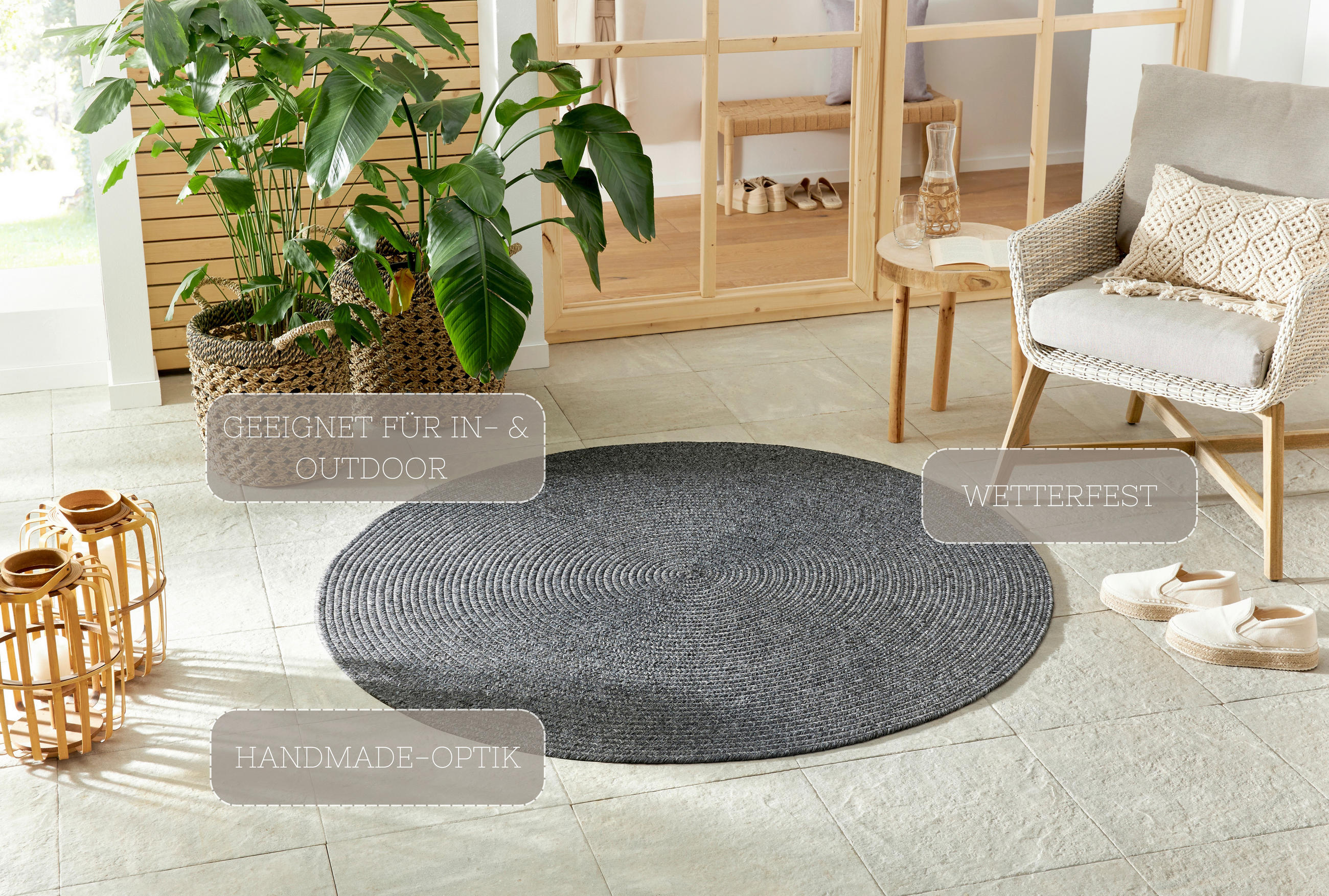 OUTDOORTEPPICH 150 cm Braided Anthrazit  - Anthrazit, Design, Kunststoff (150cm)