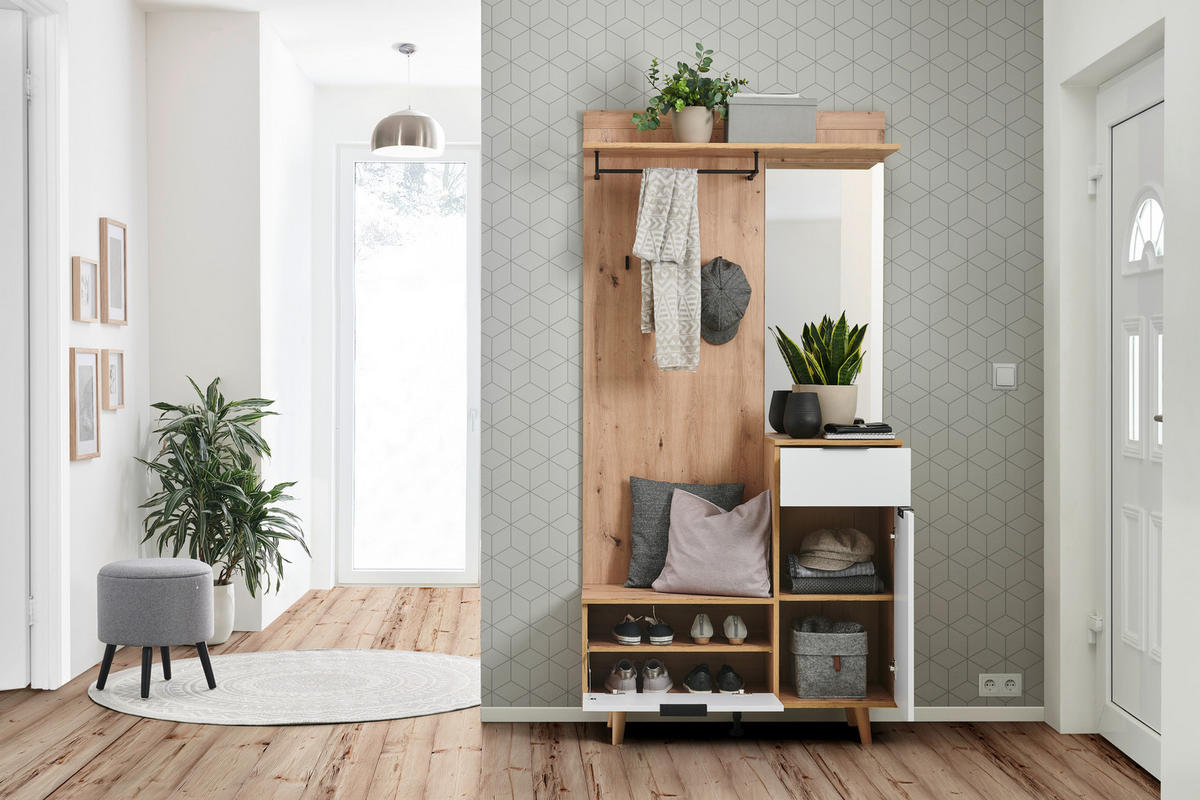 PREDSOBA bela, hrast artisan - bela/hrast artisan, Design, leseni material (100/202/40cm) - home24