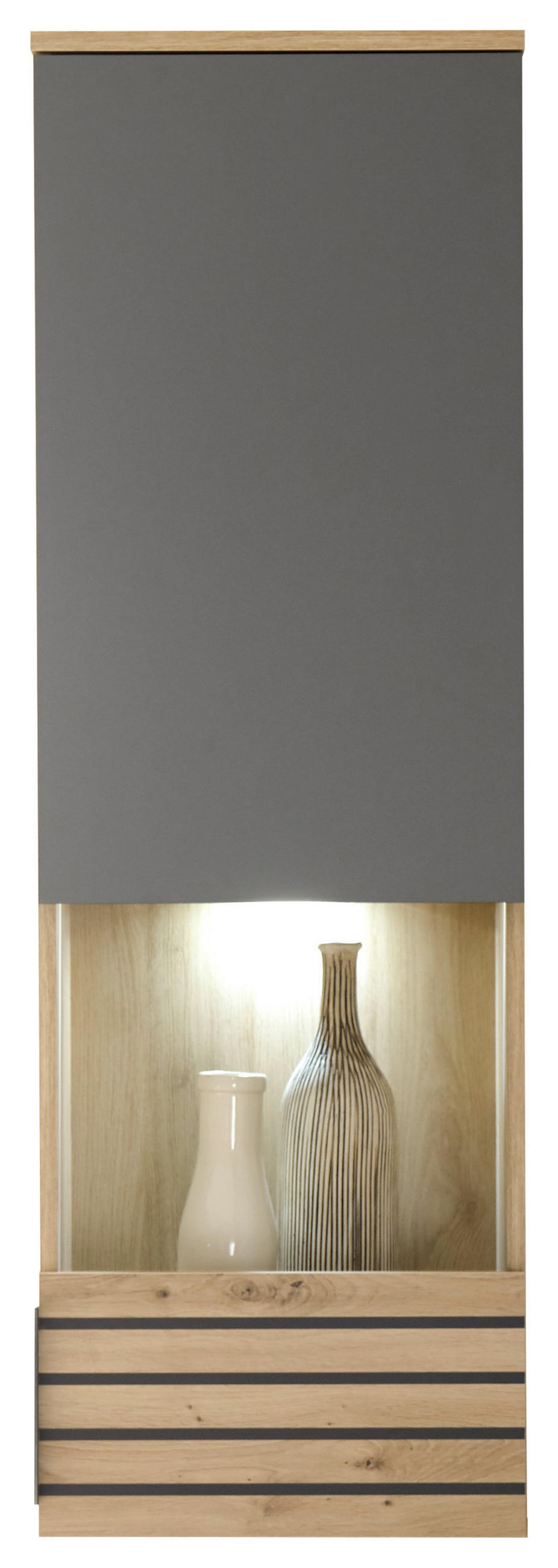 HÄNGEVITRINE in Eiche Artisan, Grau  - Eiche Artisan/Grau, Design, Glas/Holzwerkstoff (40/122/30cm) - MID.YOU