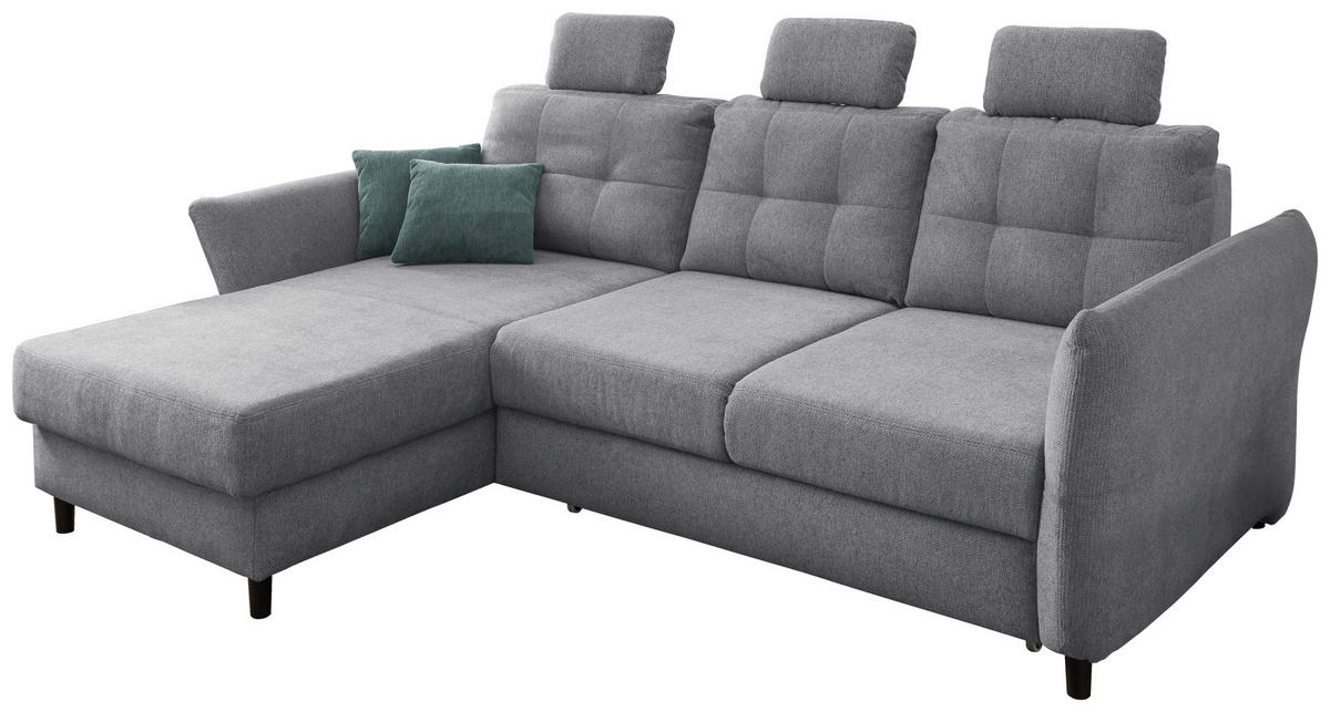 ECKSOFA in Chenille Silberfarben  - Mintgrau/Silberfarben, Modern, Holz/Textil (176/250-280cm) - Livetastic