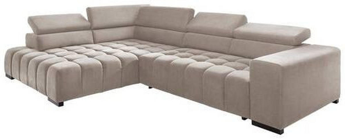 ECKSCHLAFSOFA in Velours Beige  - Beige/Schwarz, Design, Holz/Textil (201/307cm) - Livetastic