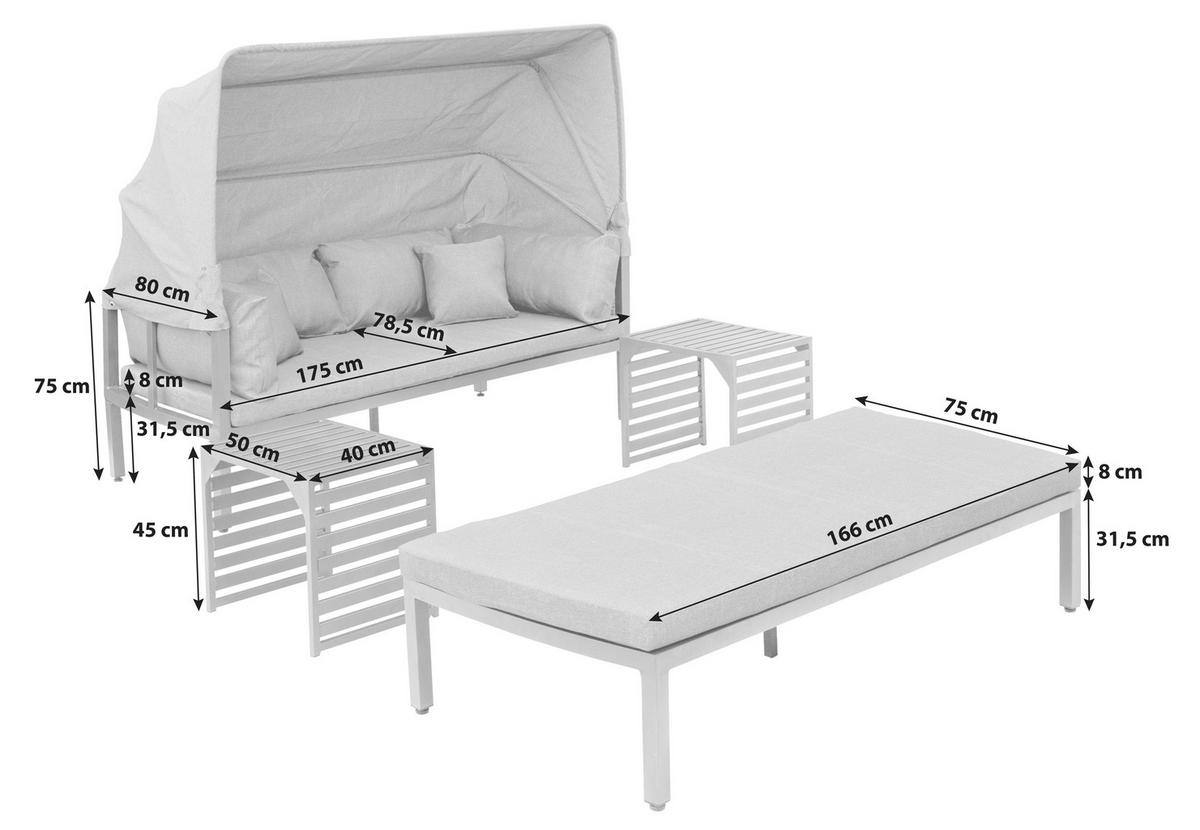 LOUNGEGARNITUR Aluminium  - Graphitfarben/Grau, KONVENTIONELL, Textil/Metall (175/148/80cm) - Gardenson