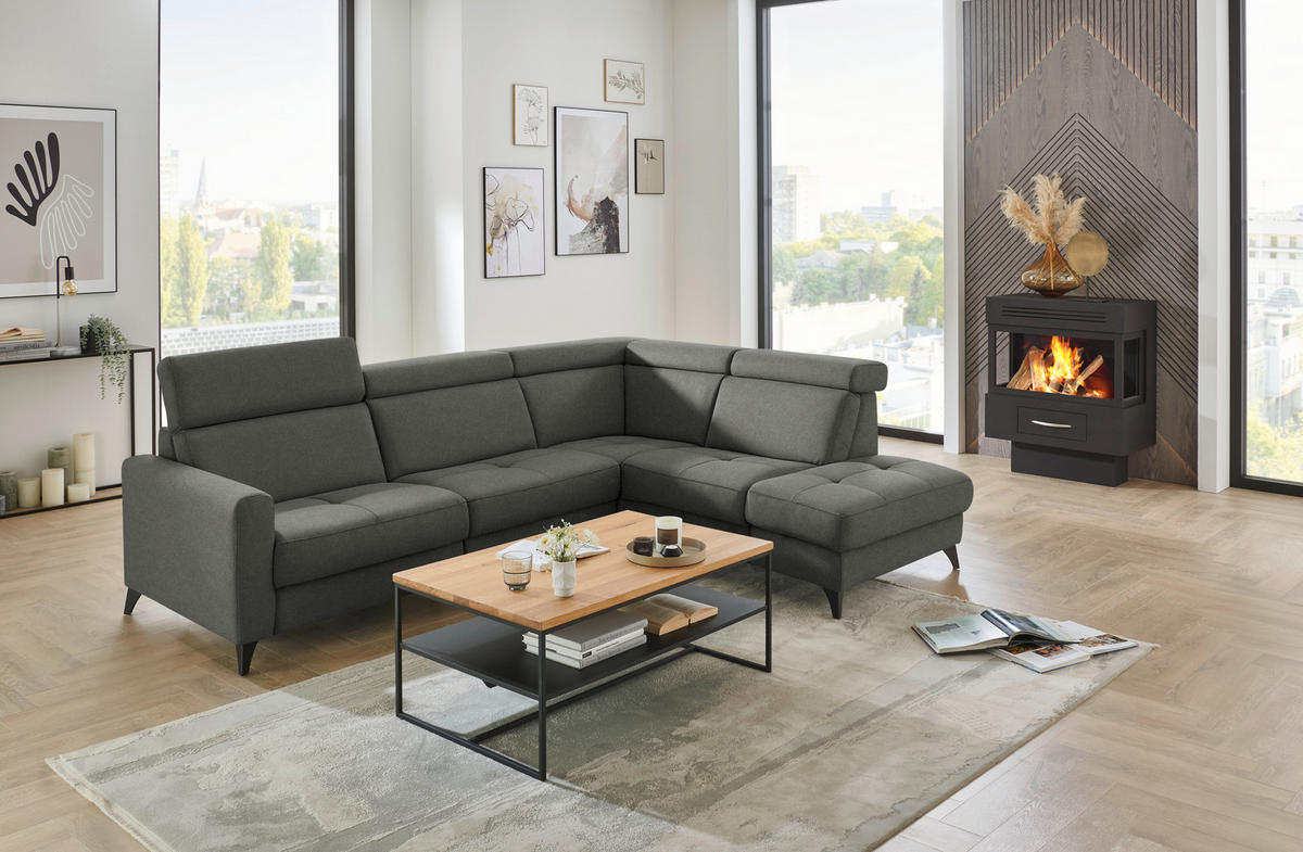 ECKSOFA Beldomo System in Flachgewebe Dunkelgrau  276/214 cm  - Dunkelgrau/Schwarz, KONVENTIONELL, Textil/Metall (276/214cm) - Beldomo System