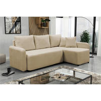 ECKSOFA STERN Beige Bouclé Zierkissen, Rückenkissen, Bettkasten  - Beige/Schwarz, Design, Kunststoff/Textil (207/152cm) - MID.YOU