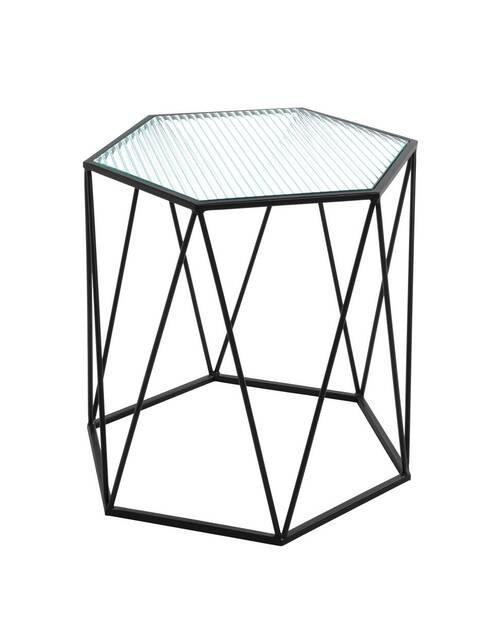 BEISTELLTISCH 46/40/46 cm Klar, Schwarz sechseckig - Klar/Schwarz, Design, Glas/Metall (46/40/46cm)