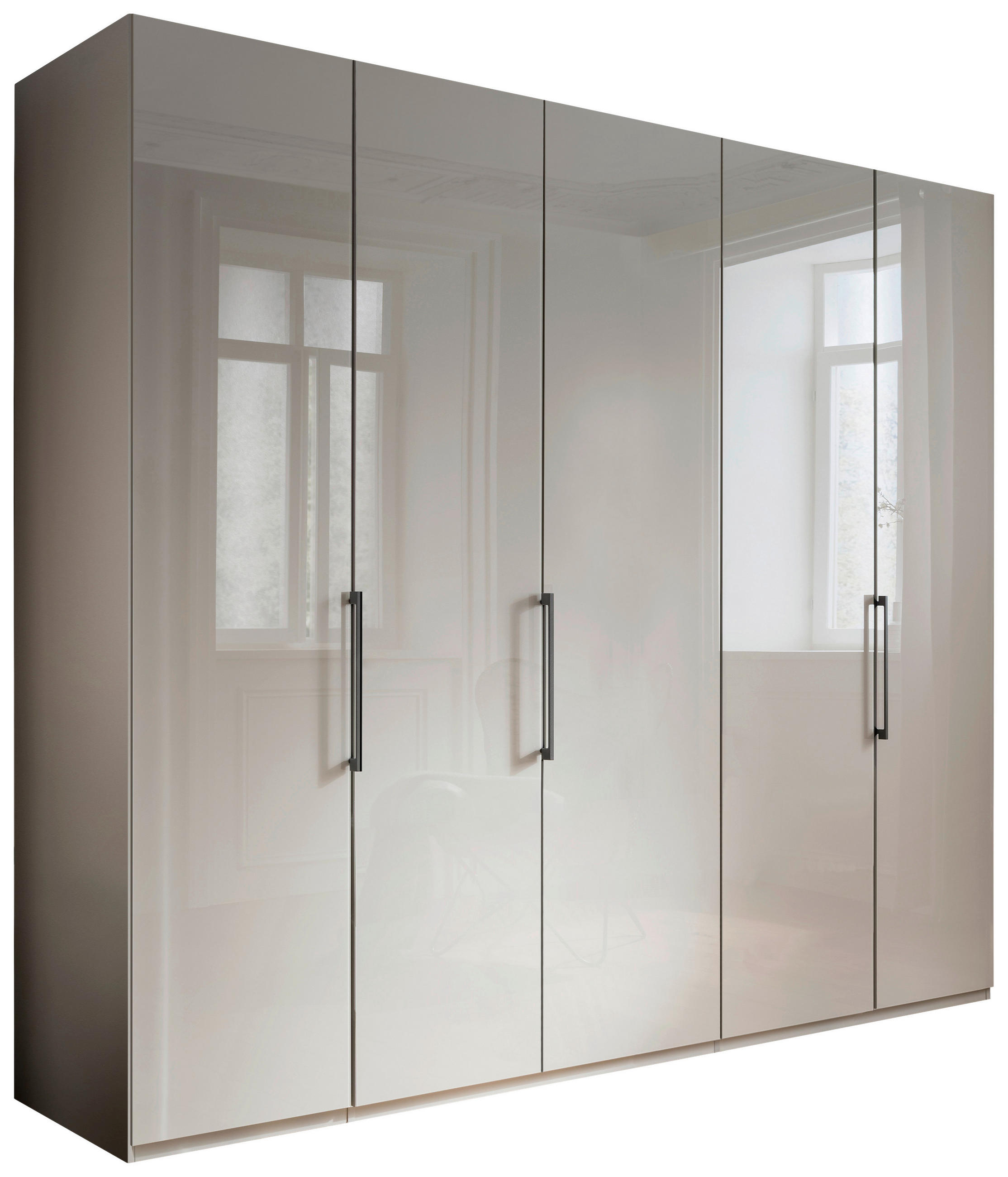 KLEIDERSCHRANK 250/216/58 cm 5-türig Grau  - Schieferfarben/Grau, KONVENTIONELL, Glas/Holzwerkstoff (250/216/58cm) - Novel