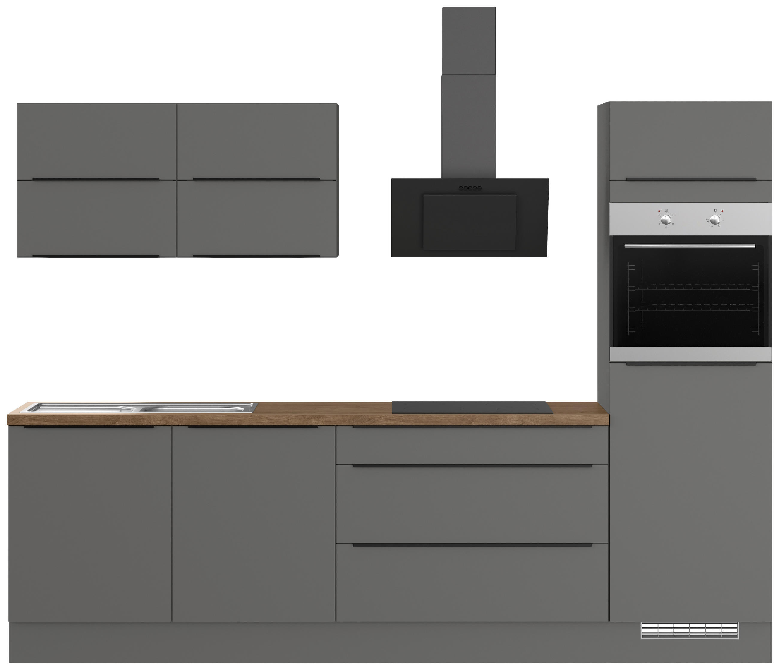 KÜCHENLEERBLOCK 280 cm   in Graphitfarben  - Eiche dunkel/Graphitfarben, Design, Holzwerkstoff/Metall (280cm) - Impuls