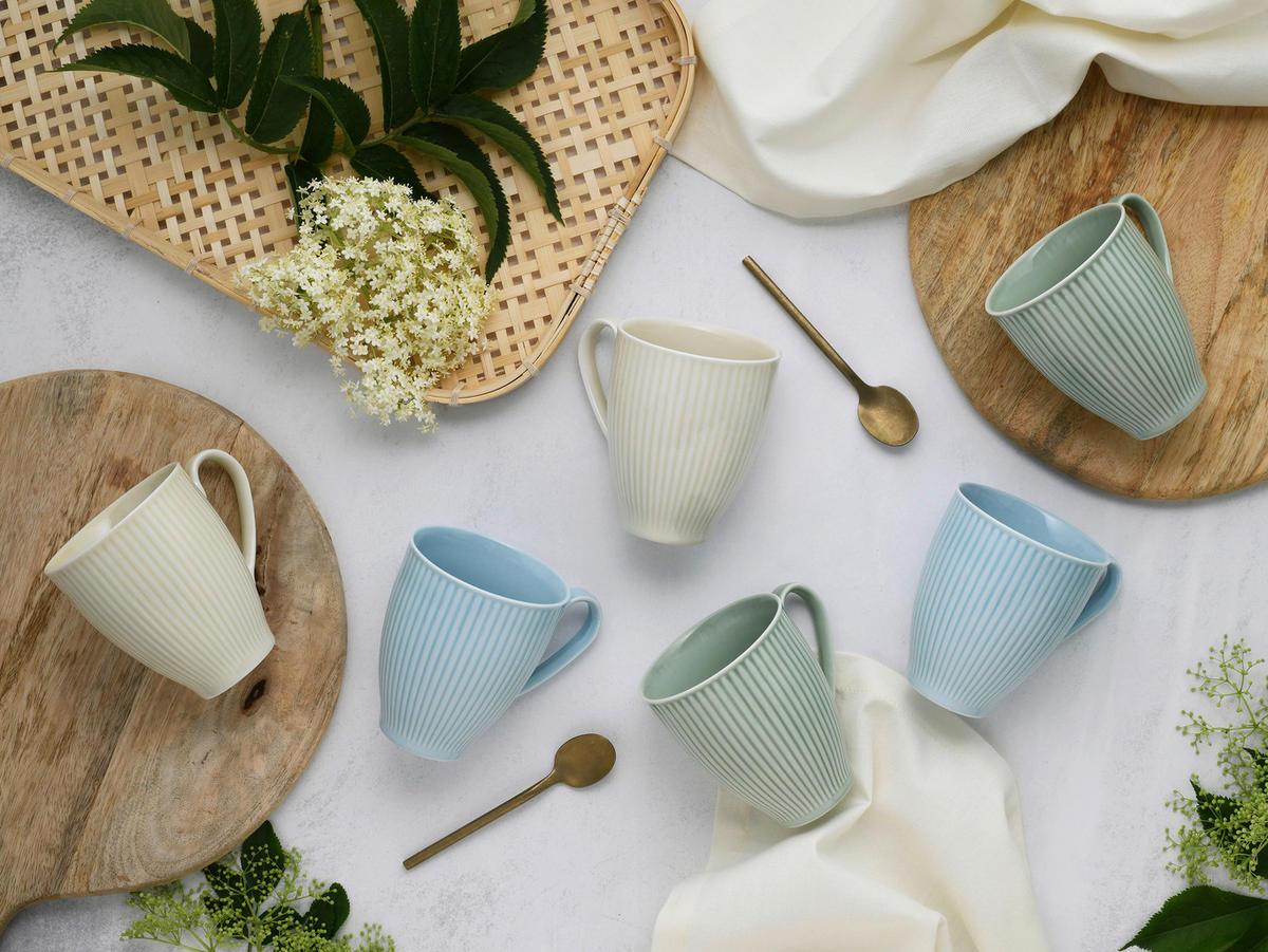 KAFFEEBECHERSET Valencia 6-teilig  - Pastellblau/Pastellgrün, Basics, Keramik - Creatable