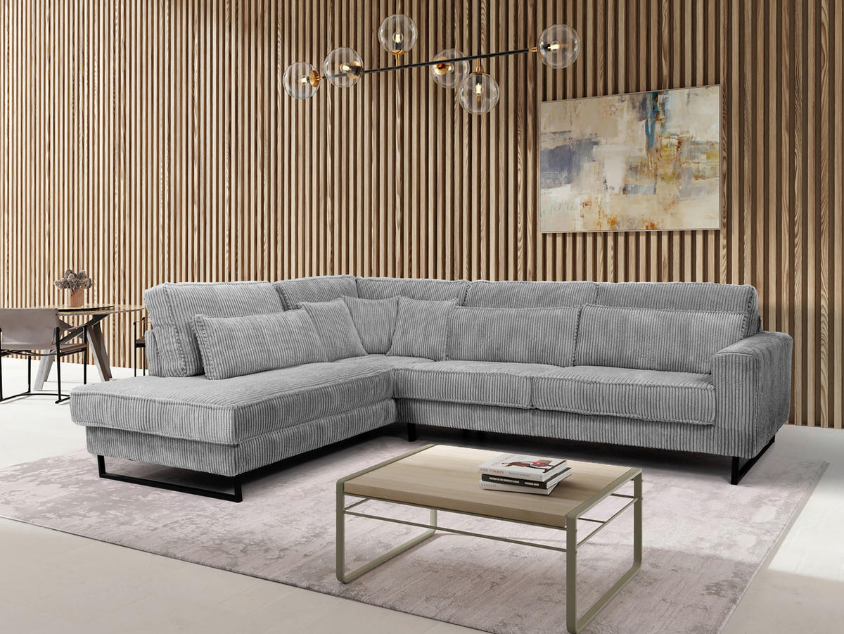 ECKSOFA ICON Hellgrau Cord Zierkissen, Rückenkissen, Nierenkissen  - Hellgrau/Schwarz, KONVENTIONELL, Textil/Metall (284/253cm) - Livetastic