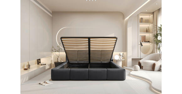 POLSTERBETT 140/200 cm,  in Anthrazit, Lattenrost, Bettkasten,  - Anthrazit/Schwarz, Design, Holz/Textil (140/200cm) - Xora