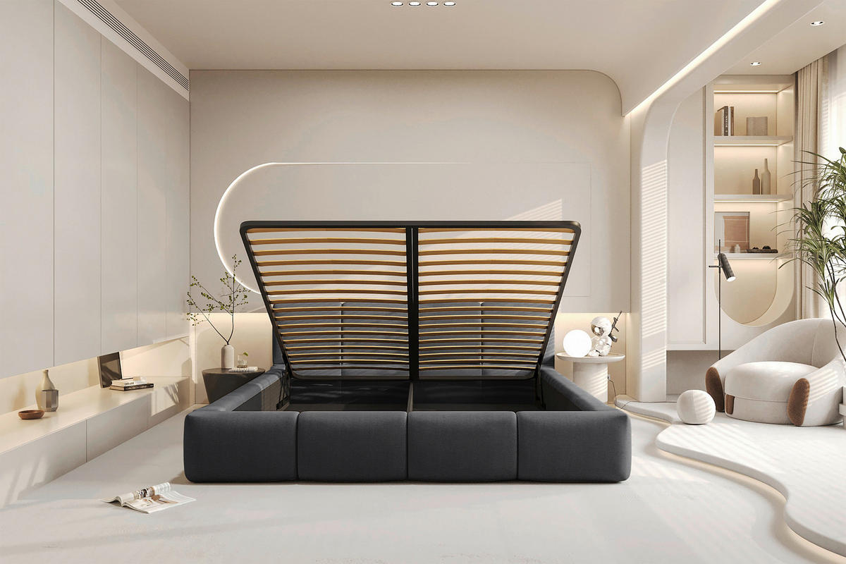 POLSTERBETT 180/200 cm,  in Anthrazit, Lattenrost, Bettkasten,  - Anthrazit/Schwarz, Design, Holz/Textil (180/200cm) - Xora