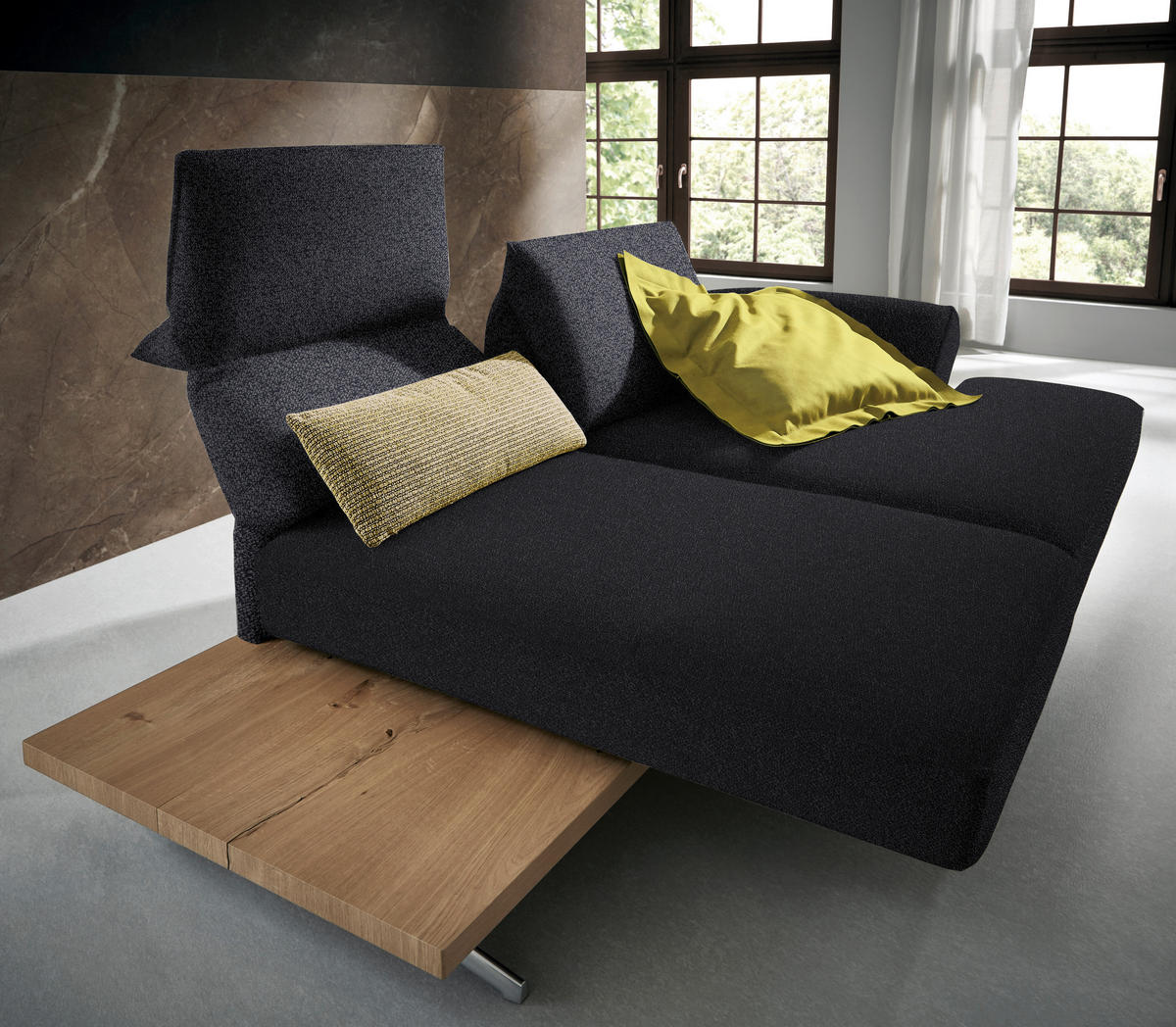 ECKSOFA in Flachgewebe Schwarz  - Chromfarben/Schwarz, Design, Holz/Textil (240/132cm) - Koinor