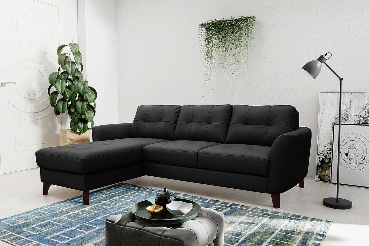 ECKSOFA in Lederlook Echtleder Schwarz  - Buchefarben/Schwarz, Design, Leder/Holz (238/168cm) - Livetastic
