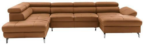 WOHNLANDSCHAFT Currygelb Echtleder  - Currygelb/Silberfarben, Design, Leder/Metall (220/340/170cm) - Novel