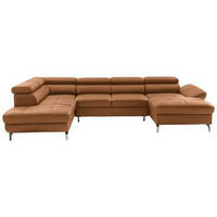 WOHNLANDSCHAFT in Echtleder Currygelb  - Currygelb/Silberfarben, Design, Leder/Metall (220/340/170cm) - Novel