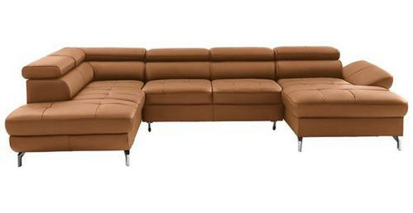 WOHNLANDSCHAFT Currygelb Echtleder - Currygelb/Silberfarben, Design, Leder/Metall (220/340/170cm) - Novel