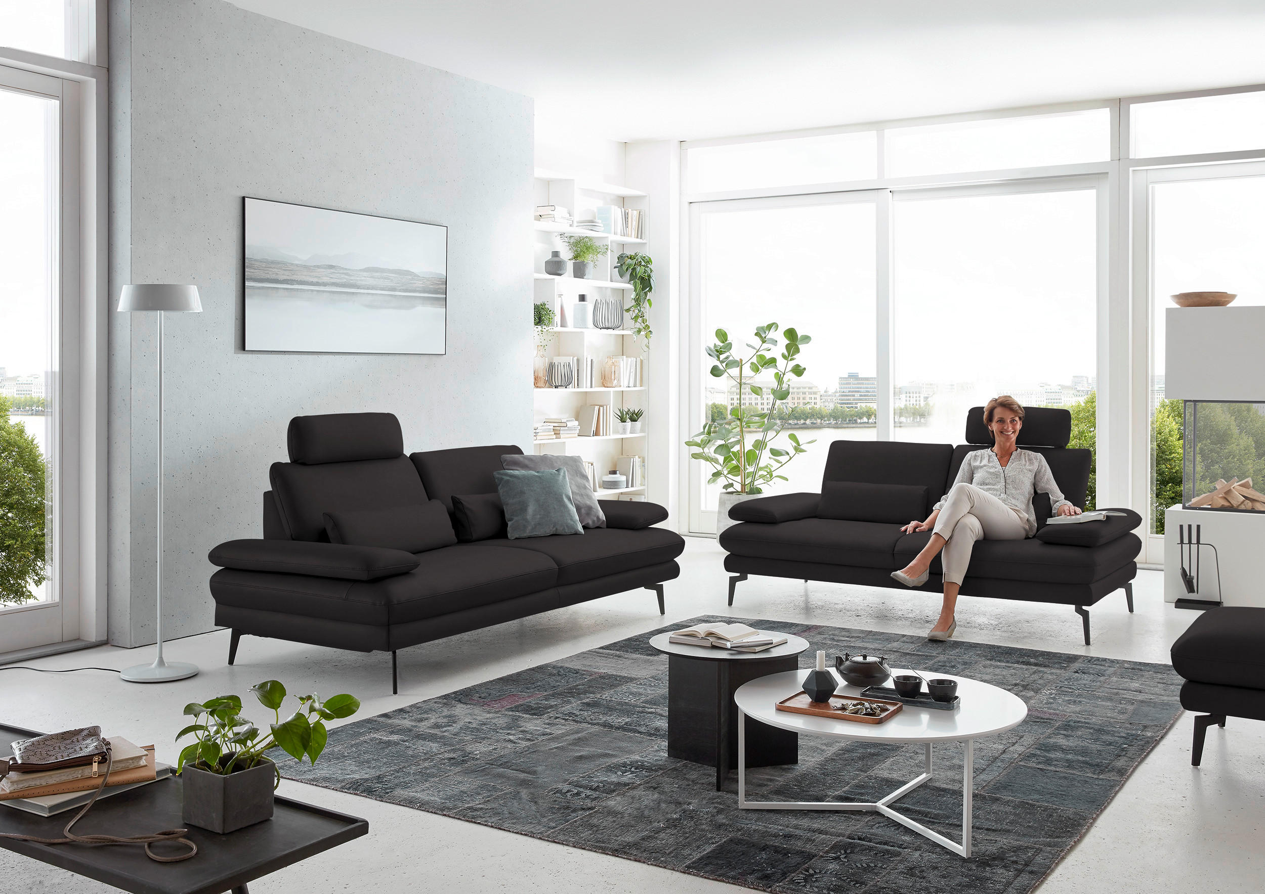 3-SITZER-SOFA in Echtleder Dunkelbraun  - Dunkelbraun/Schwarz, Design, Leder/Metall (222/86/104cm) - Dieter Knoll