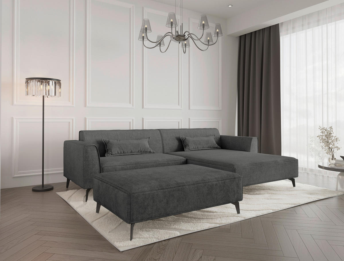 HOCKER in Textil Dunkelgrau  - Dunkelgrau/Schwarz, MODERN, Textil/Metall (130/44/85cm) - Carryhome