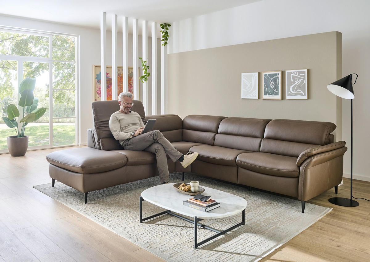 ECKSOFA Braun Echtleder  - Schwarz/Braun, Design, Leder/Metall (260/287cm) - Valdera