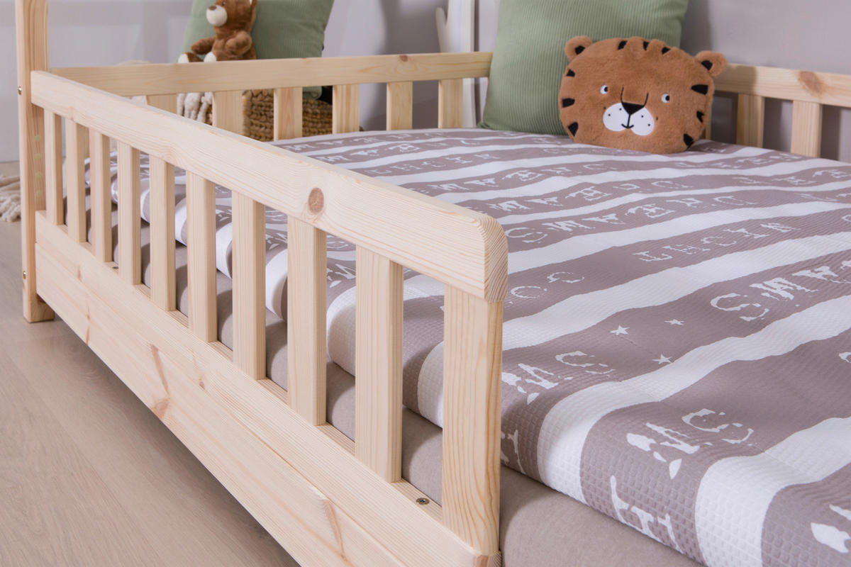 HAUSBETT 100/200 cm,  in Naturfarben, Absturzsicherung, Matratze, Rollrost, Bettkasten  - Naturfarben, MODERN, Holz/Textil (100/200cm) - MID.YOU