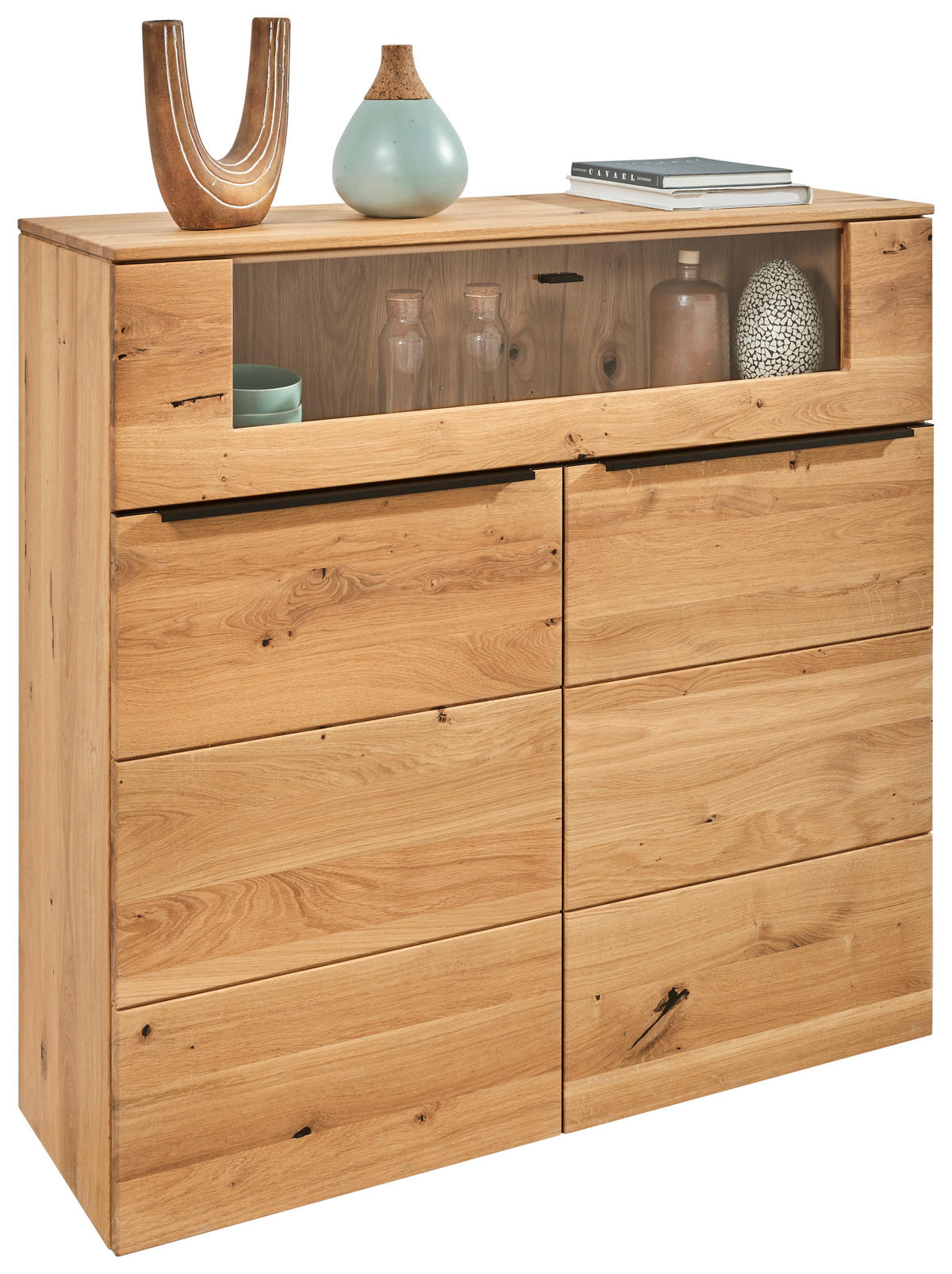 HIGHBOARD Eichefarben  120/119,3/39,5 cm  - Eichefarben/Schwarz, Natur, Glas/Holz (120/119,3/39,5cm) - Valnatura