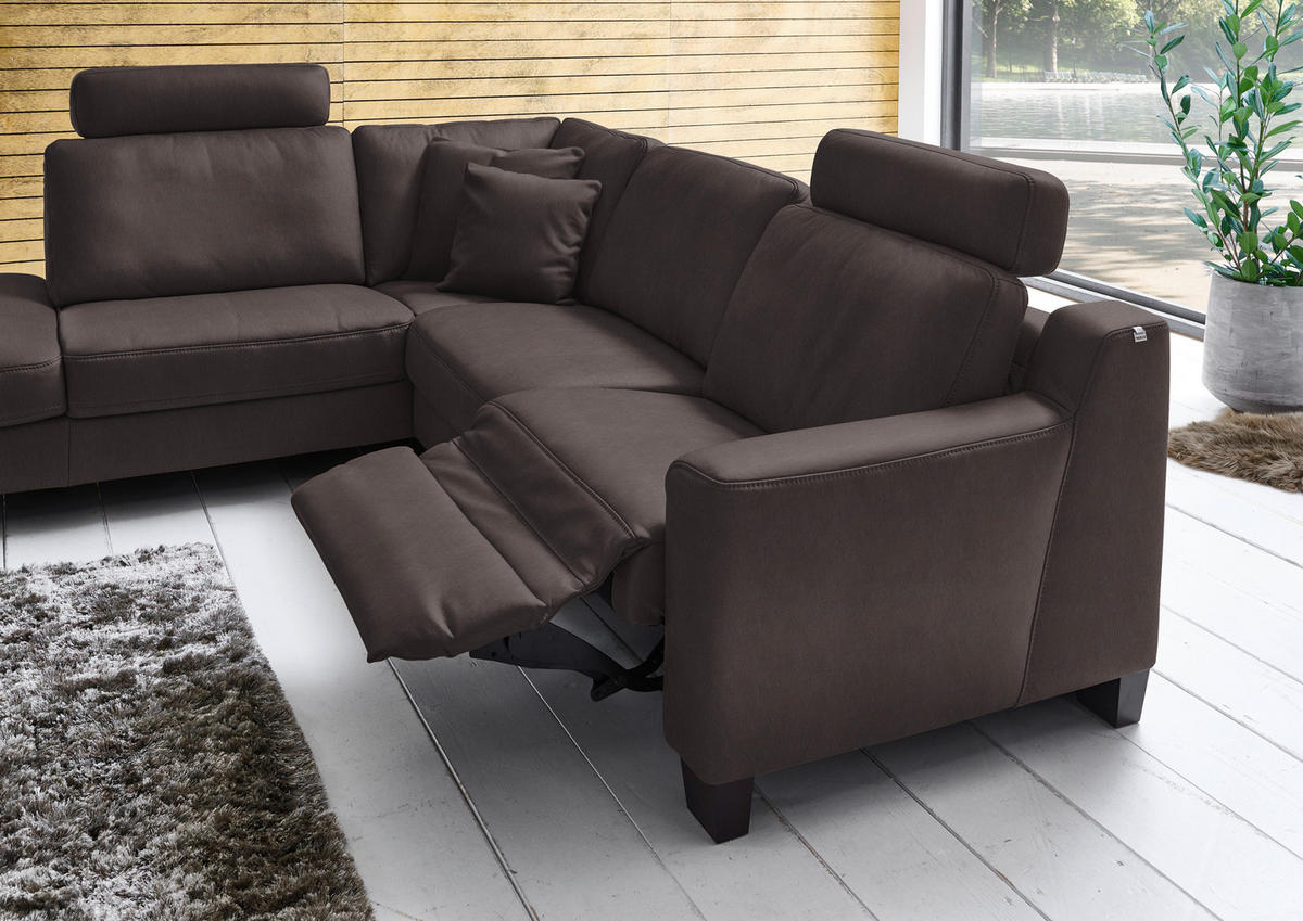 ECKSOFA in Echtleder Mokka  - Eichefarben/Mokka, Design, Leder/Holz (235/259cm) - Valdera