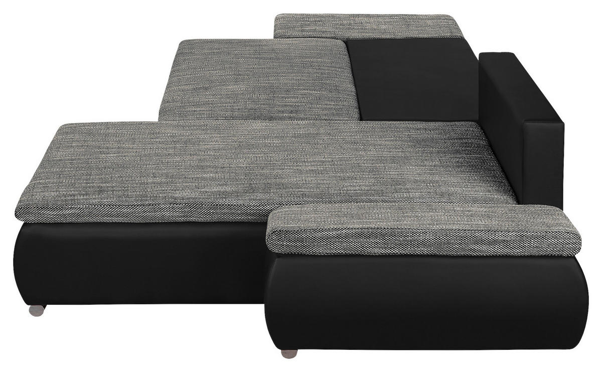 ECKSOFA Grau, Schwarz Textilgeflecht  - Chromfarben/Schwarz, Design, Textil (266/175cm) - Livetastic