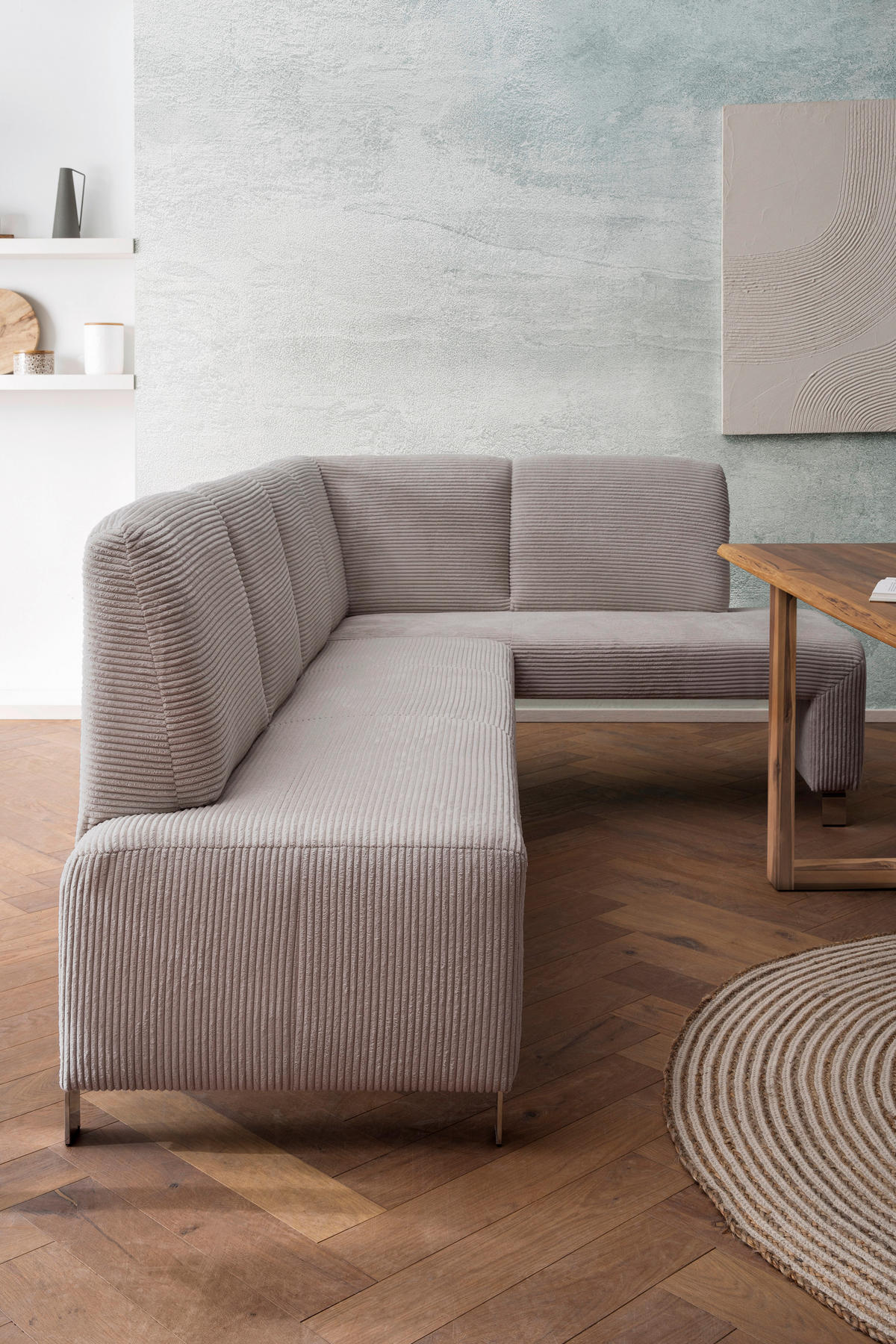 KLUPA KUTNA  svijetlo smeđa, cappuccino  drvo, tekstil, drvni materijal      - srebrne boje/svijetlo smeđa, Moderno, drvni materijal/drvo (244/157cm) - Livetastic