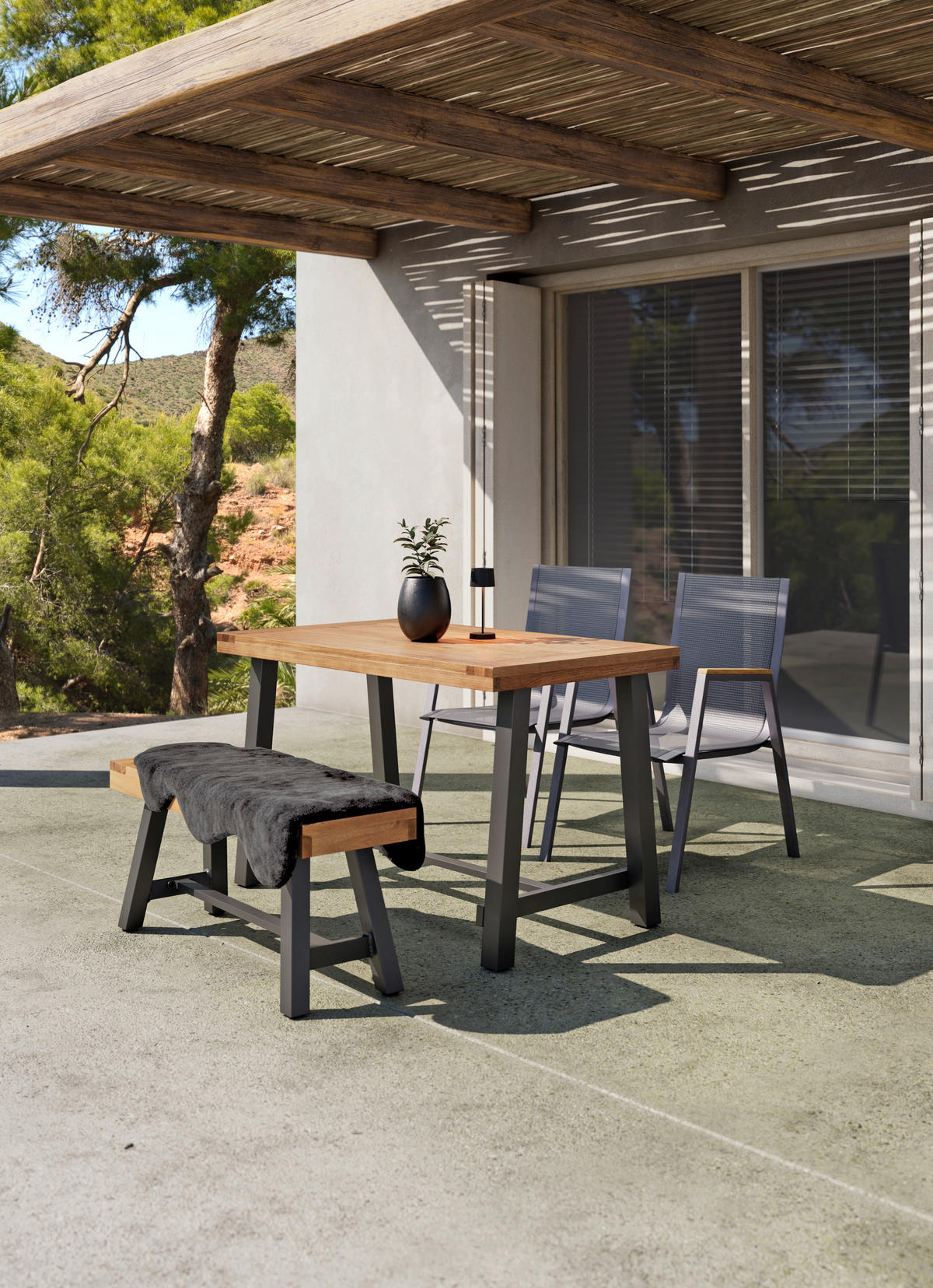 GARTENTISCH 120/70/76 cm Holz, Metall rechteckig  - Schwarz/Akaziefarben, Design, Holz/Metall (120/70/76cm) - Ambia Garden