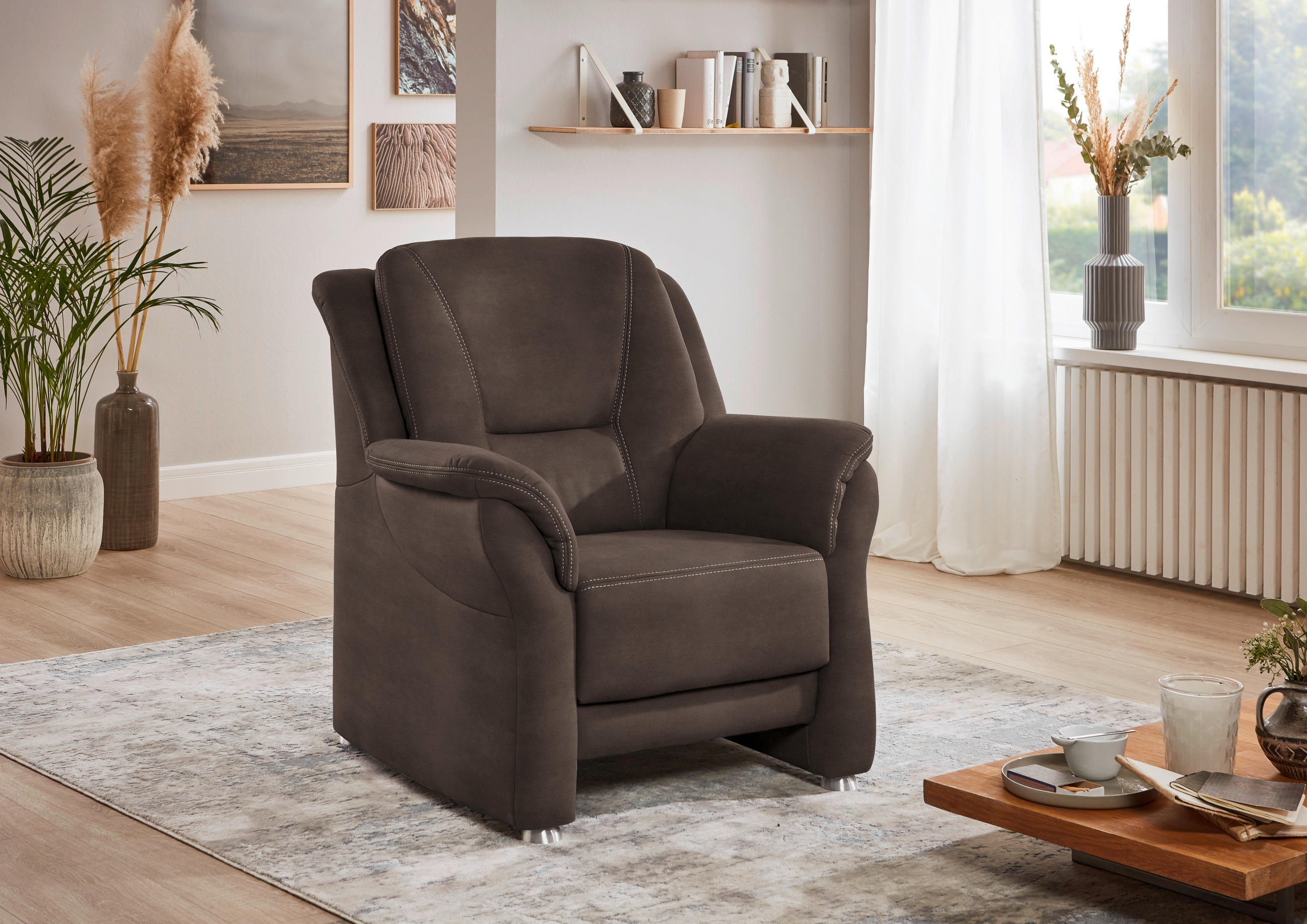 SESSEL in Mikrofaser Graubraun  - Graubraun/Beige, Konventionell, Textil/Metall (90/100/92cm) - Beldomo Comfort