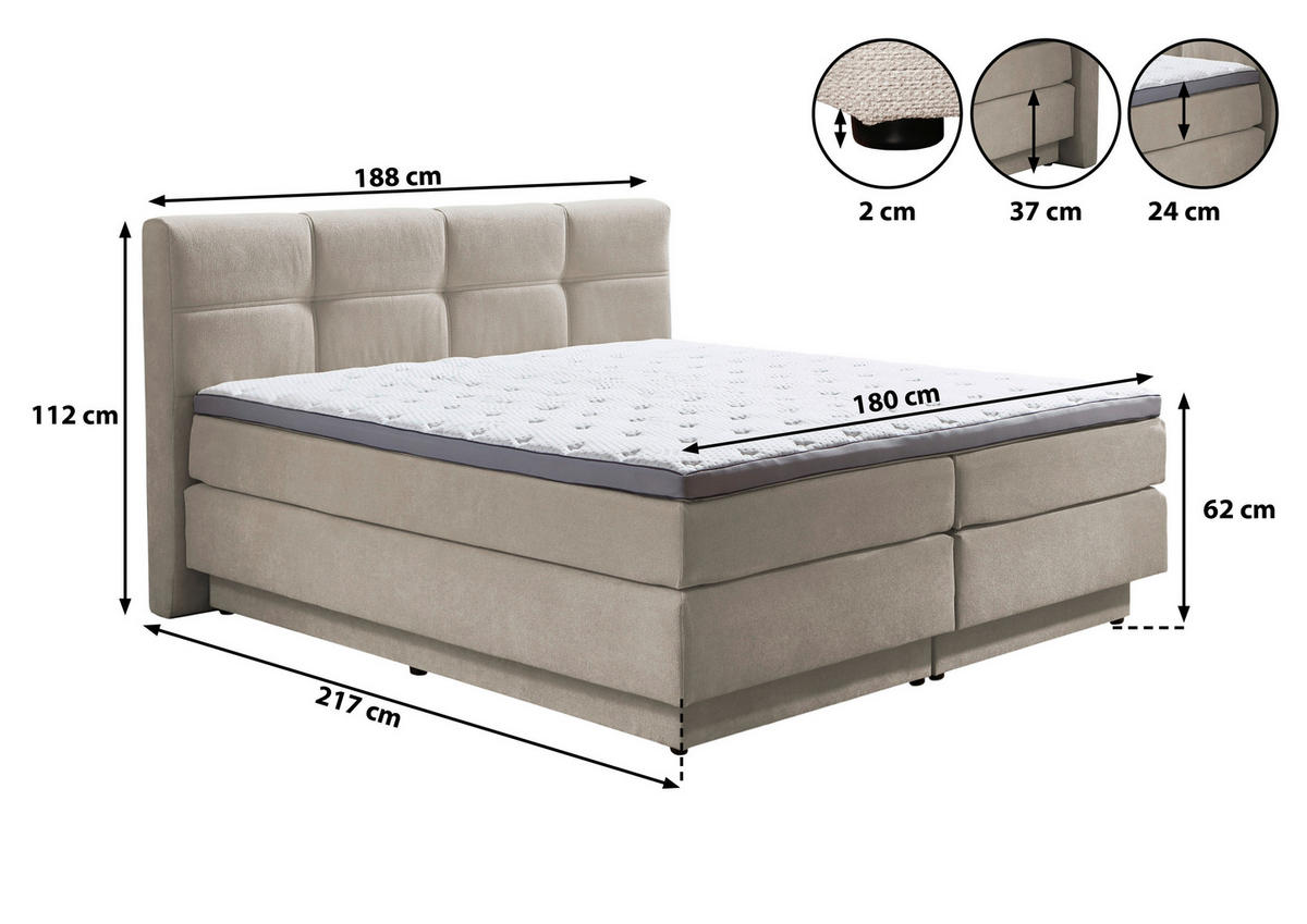 BOXSPRINGBETT 180/200 cm  Naturfarben  - Schwarz/Naturfarben, Konventionell, Kunststoff/Textil (180/200cm) - Carryhome