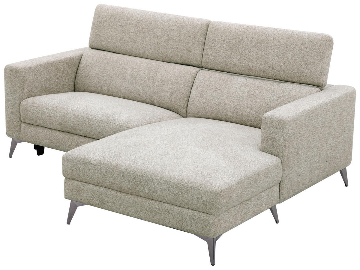 ECKSOFA Beigebraun Chenille  - Chromfarben/Beigebraun, Design, Textil/Metall (218/173cm) - Carryhome