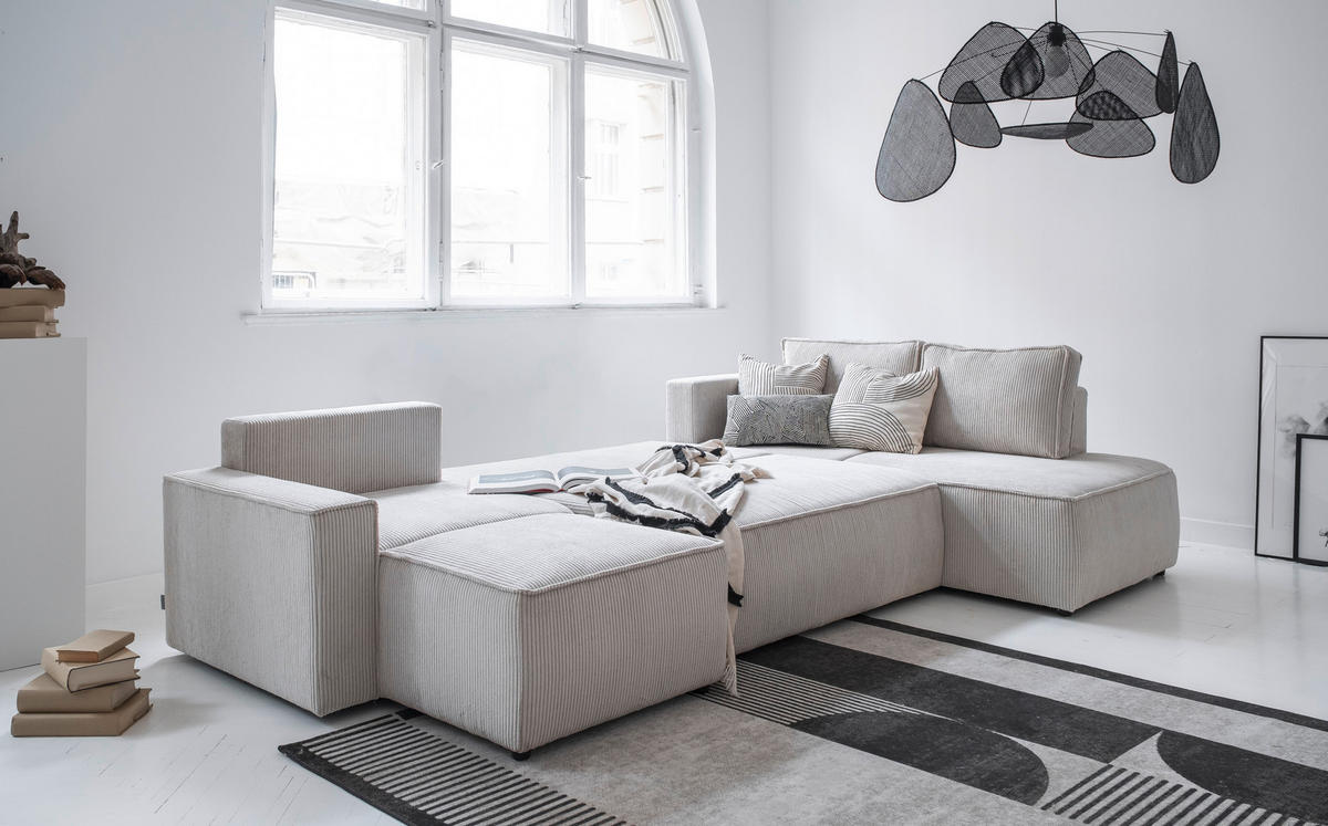 SJEDEĆA GARNITURA tekstil  bež   - bež/crna, Design, tekstil/plastika (156/322/194cm) - MID.YOU