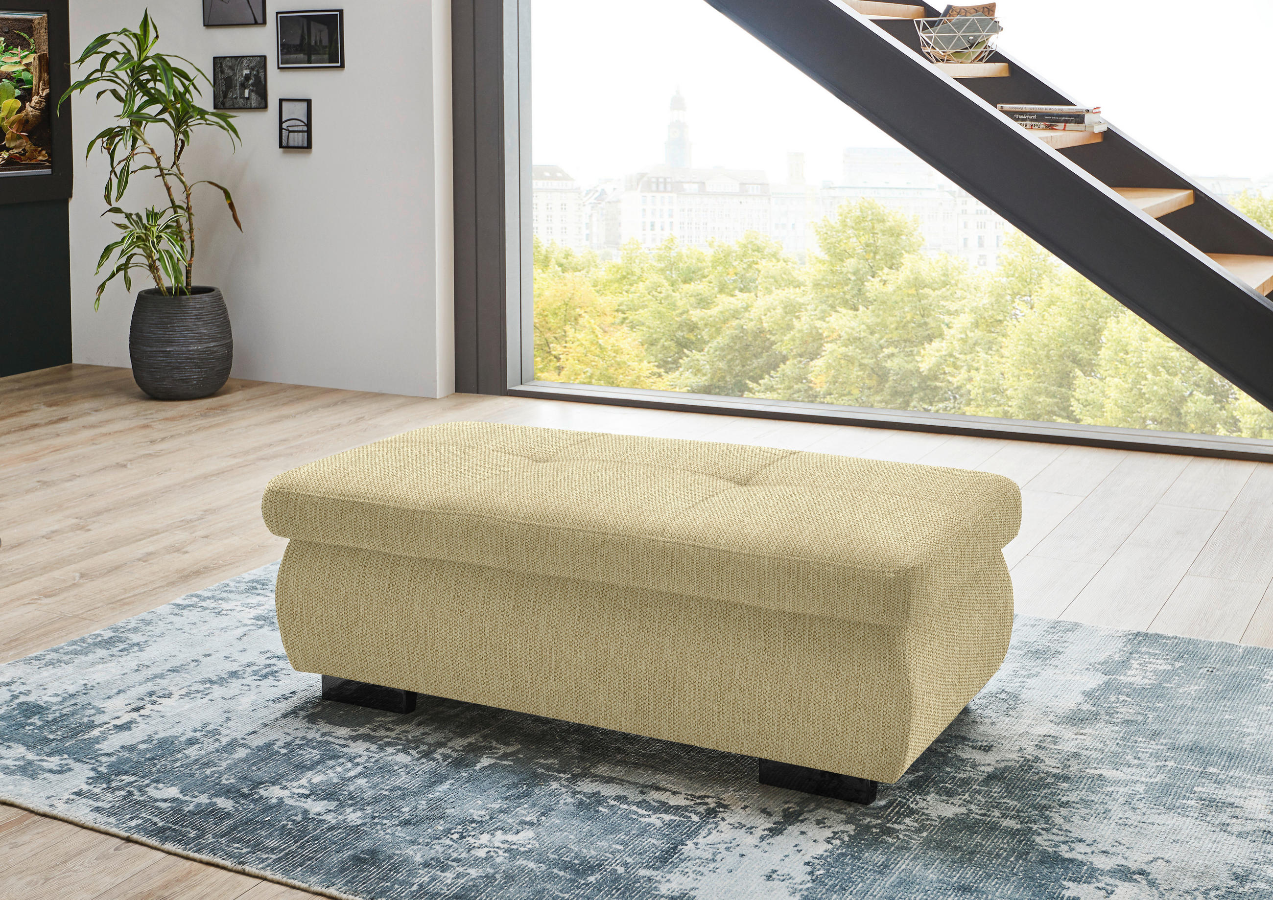 HOCKER in Textil Honig  - Schwarz/Honig, Design, Textil/Metall (138/44/67cm) - Beldomo Style