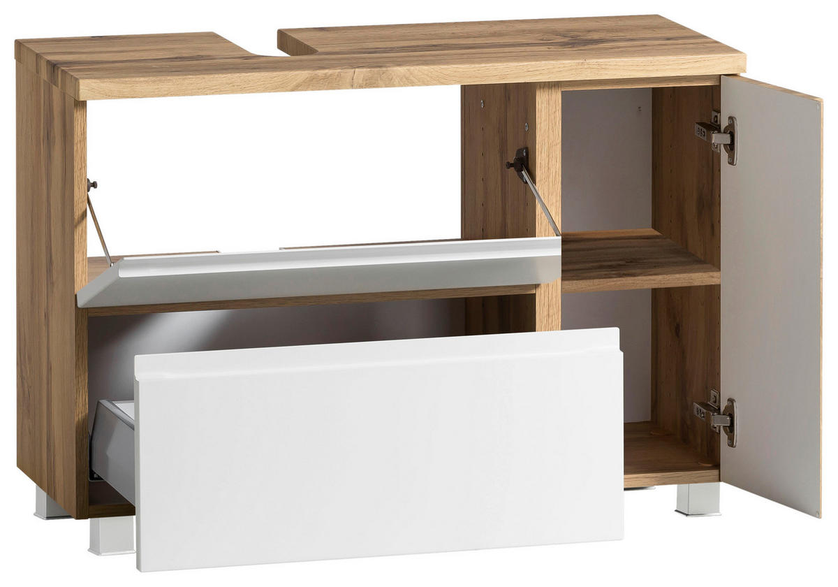 WASCHBECKENUNTERSCHRANK 85/56/35 cm  - Eiche Wotan/Weiß, MODERN, Holzwerkstoff (85/56/35cm) - Held