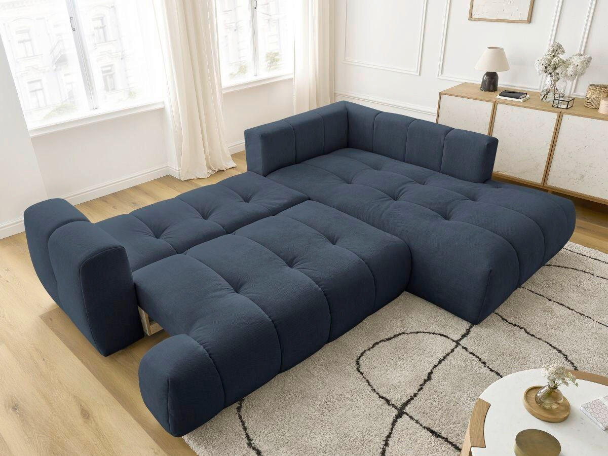 ECKSCHLAFSOFA FUJI Leinenoptik Dunkelblau  inkl.  - Schwarz/Dunkelblau, MODERN, Kunststoff/Textil (282/204cm)