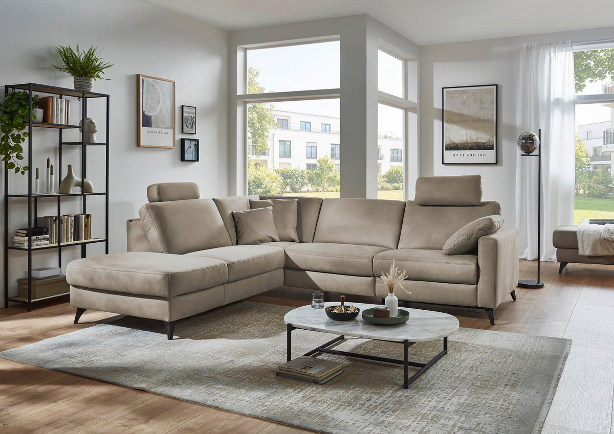 ECKSOFA Dieter Knoll Beigebraun Mikrofaser  - Beigebraun/Schwarz, Design, Textil/Metall (238/269cm) - Dieter Knoll