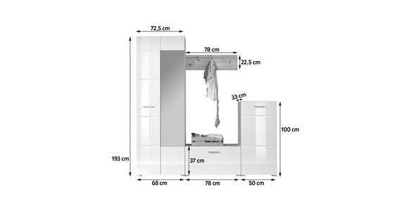 GARDEROBE 4-teilig in 195/195/36 cm - Eichefarben/Weiß, Design, Glas/Holzwerkstoff (195/195/36cm) - Xora